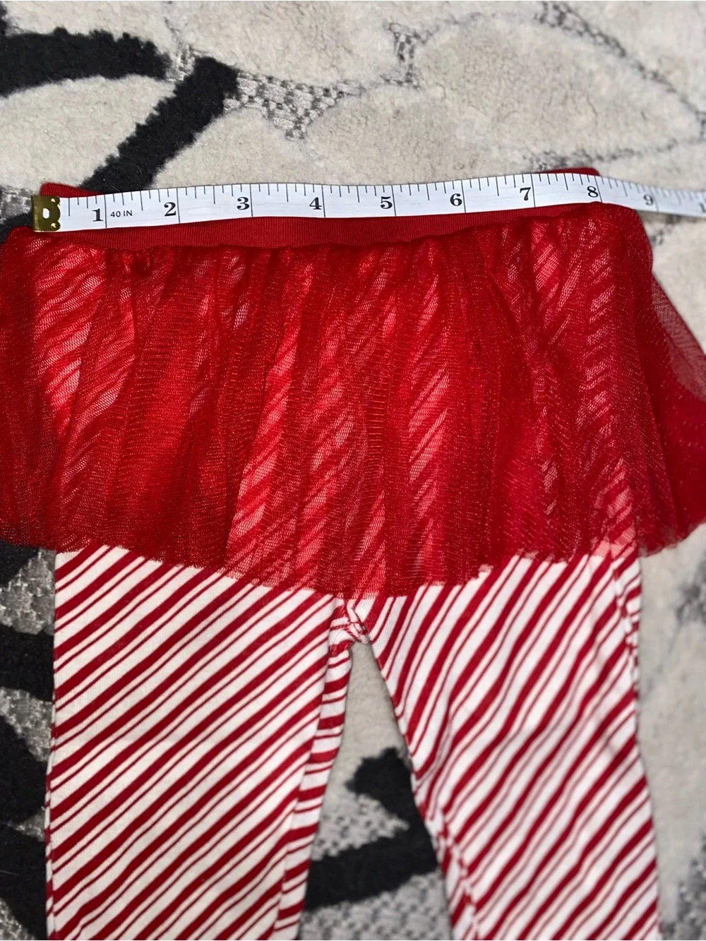 Carter's White Long Sleeve Candy Cane Bodysuit with Red Tulle Skirt Leggings Set